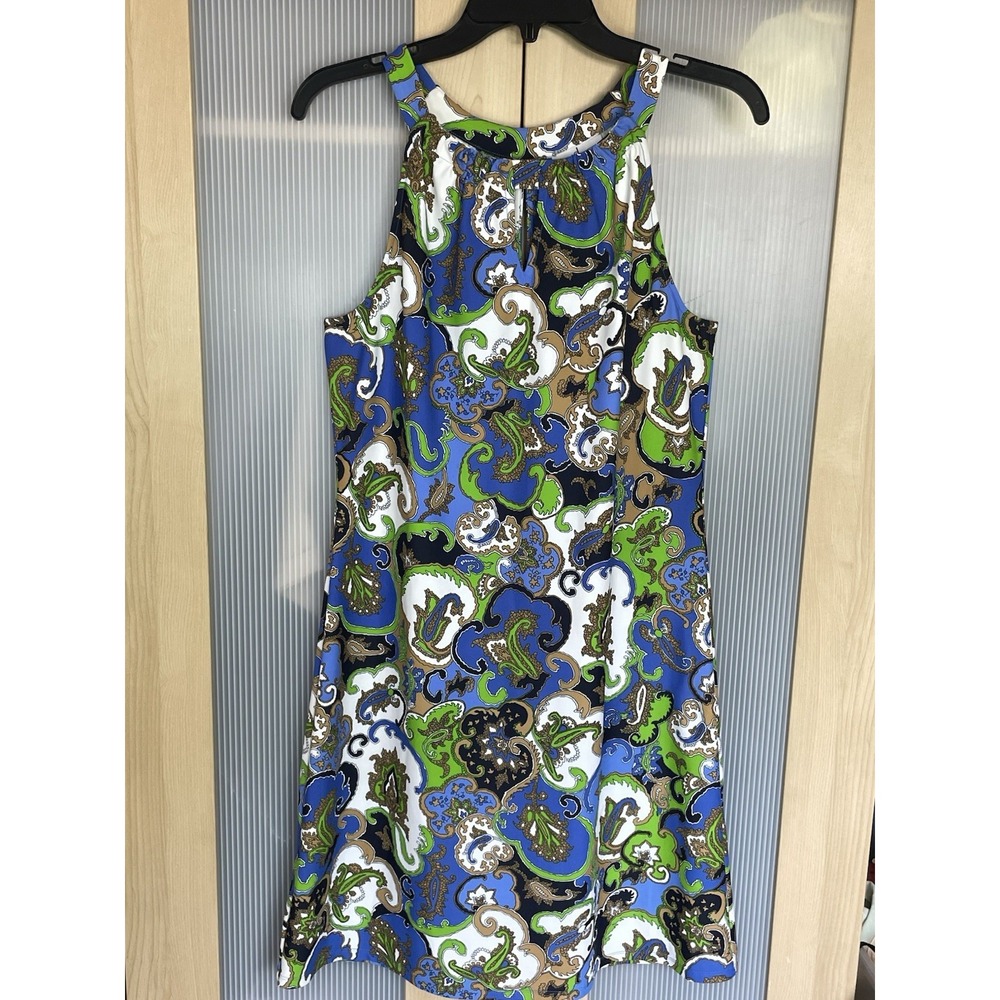 Jude Connally Blue Green White Paisley Dress Sz M Boho Cottage Preppy Resort NEW